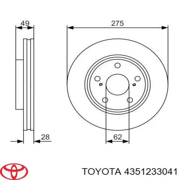 Freno de disco delantero 4351233041 Toyota