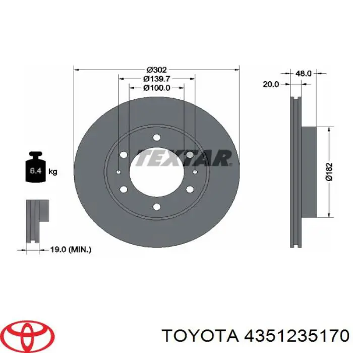 Freno de disco delantero 4351235170 Toyota