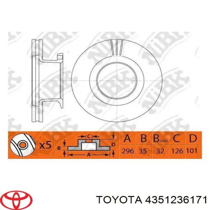 4351236171 Toyota disco do freio dianteiro