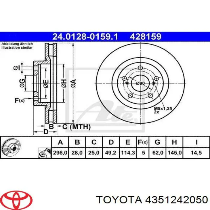 Передние тормозные диски 4351242050 Toyota