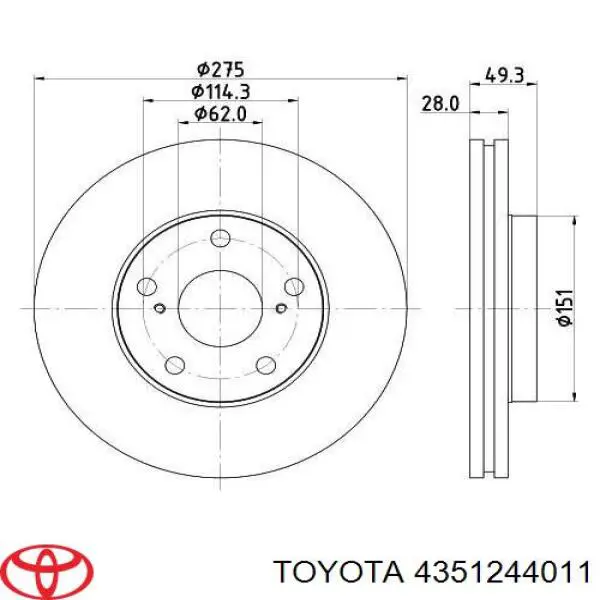 Freno de disco delantero 4351244011 Toyota