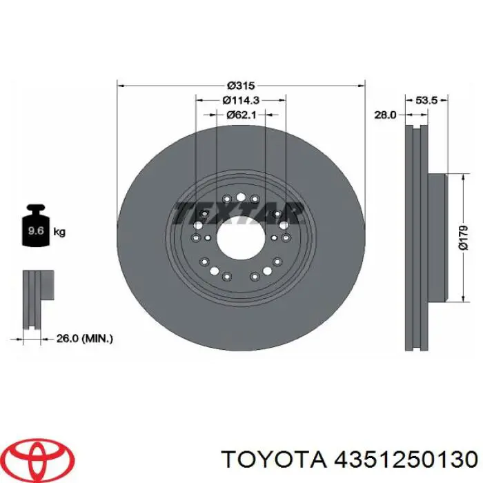 Передние тормозные диски 4351250130 Toyota