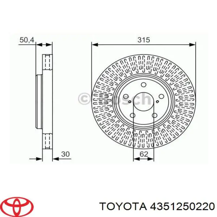 Передние тормозные диски 4351250220 Toyota