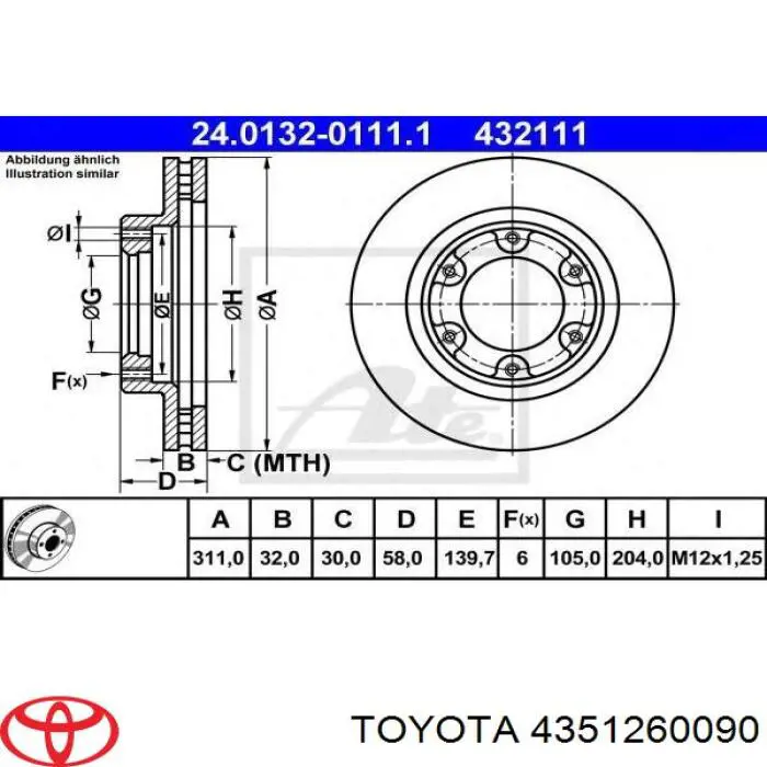 4351260090 Toyota диск тормозной передний