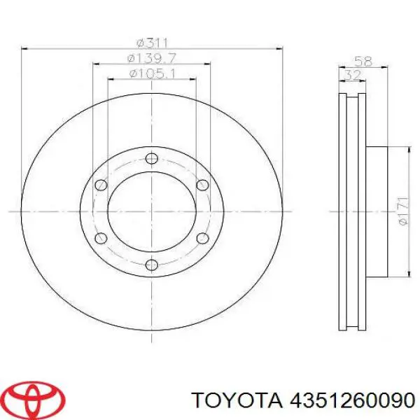 Диск гальмівний передній 4351260090 Toyota/Lexus