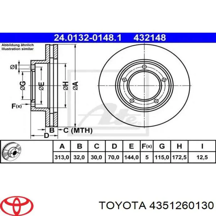 Передние тормозные диски 4351260130 Toyota