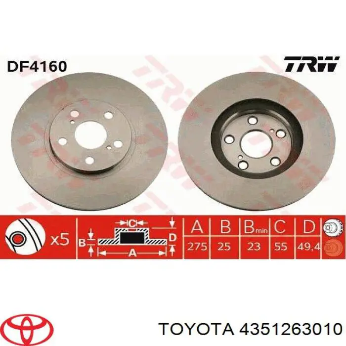 4351263010 Toyota диск тормозной передний