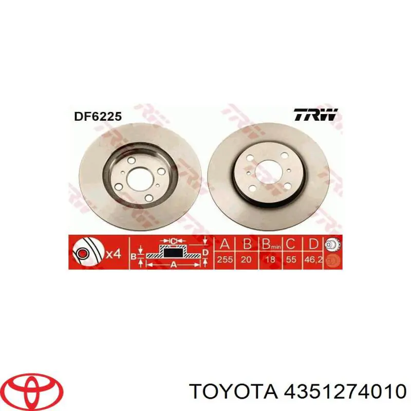 4351274010 Toyota Диск тормозной передний