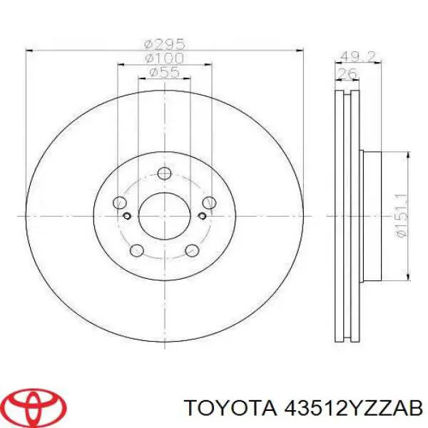 43512YZZAB Toyota диск тормозной передний