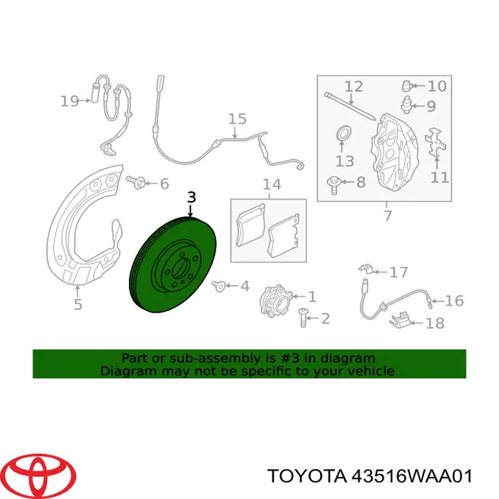 Freno de disco delantero 43516WAA01 Toyota