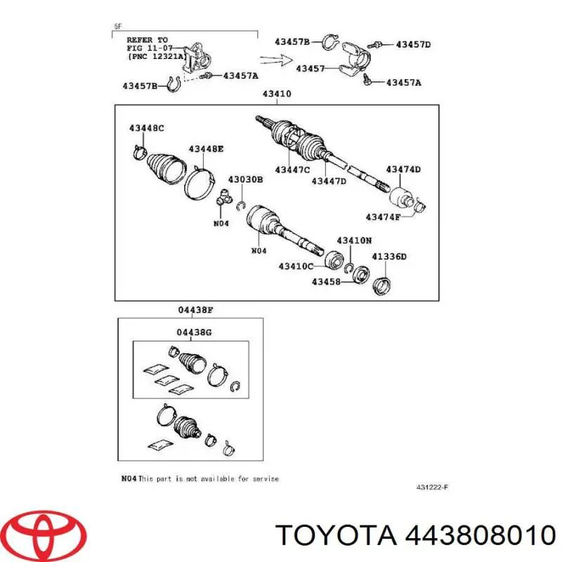 Пыльник ШРУСа передней полуоси внутренний правый 443808010 Toyota