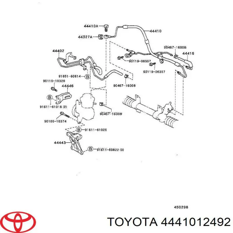 4441012492 Toyota шланг гур высокого давления от насоса до рейки (механизма)