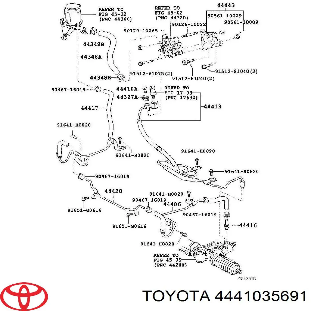 4441035691 Toyota mangueira da direção hidrâulica assistida de pressão alta desde a bomba até a régua (do mecanismo)