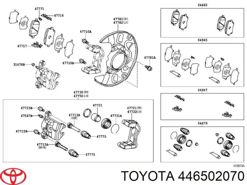 Передние тормозные колодки 446502070 Toyota