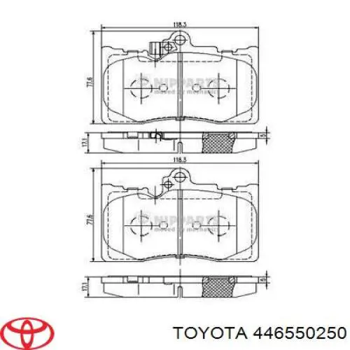 Передние тормозные колодки 446550250 Toyota