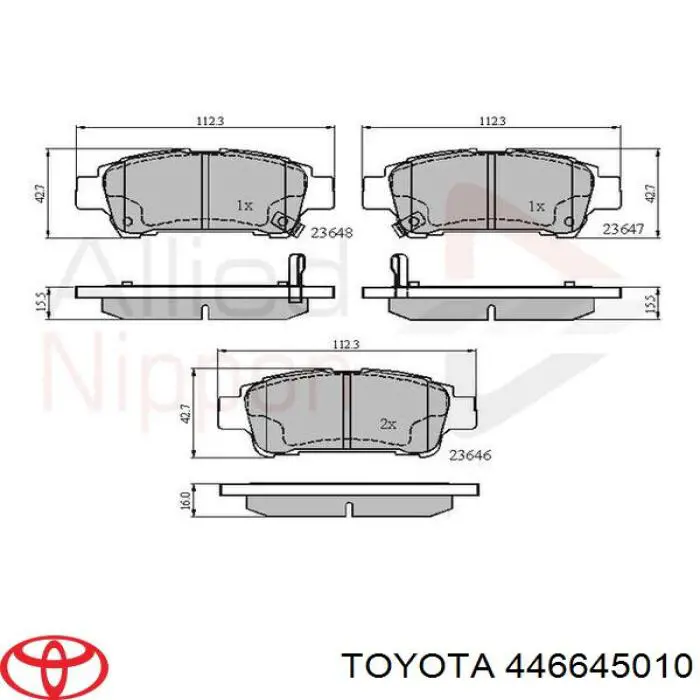 446645010 Toyota задние тормозные колодки
