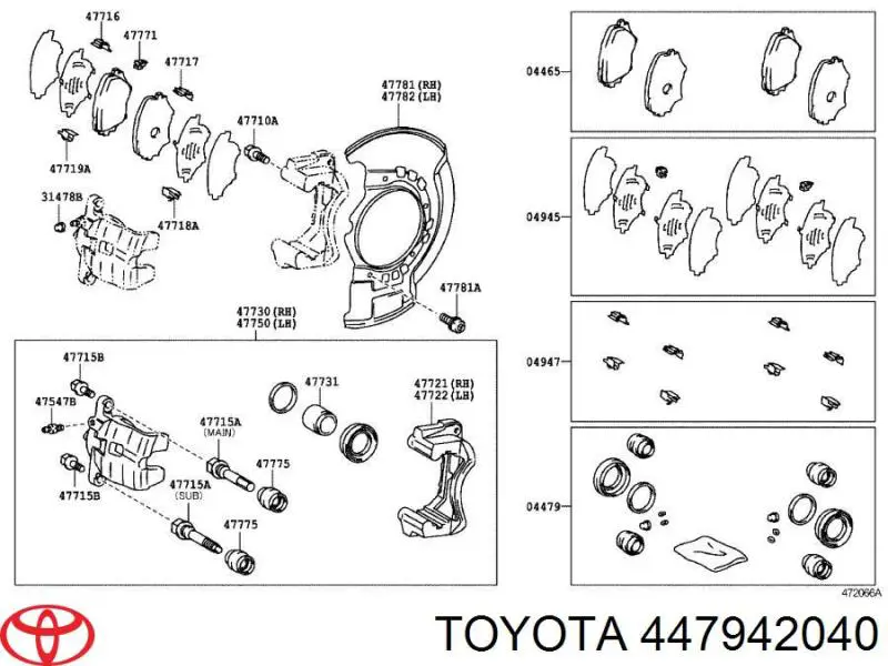 447942040 Toyota ремкомплект суппорта тормозного переднего