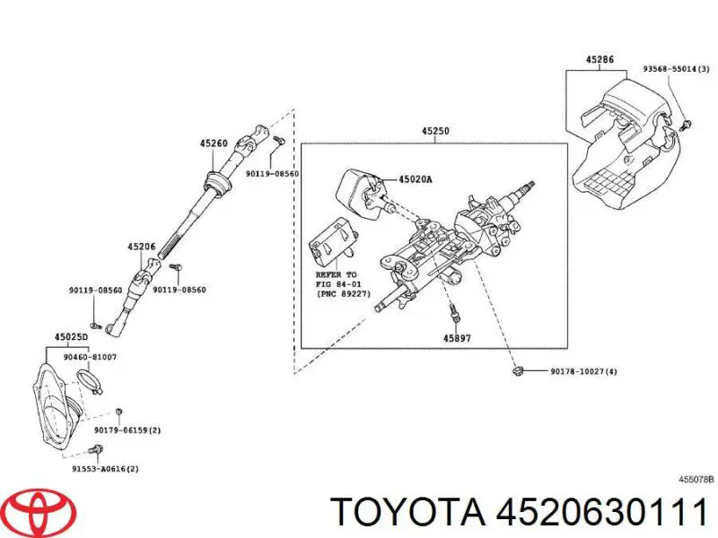 4520630111 Toyota veio da coluna de direção inferior