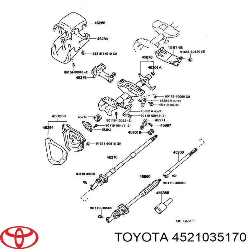 Вал рулевой колонки верхний на Toyota RAV4 I Cabrio 