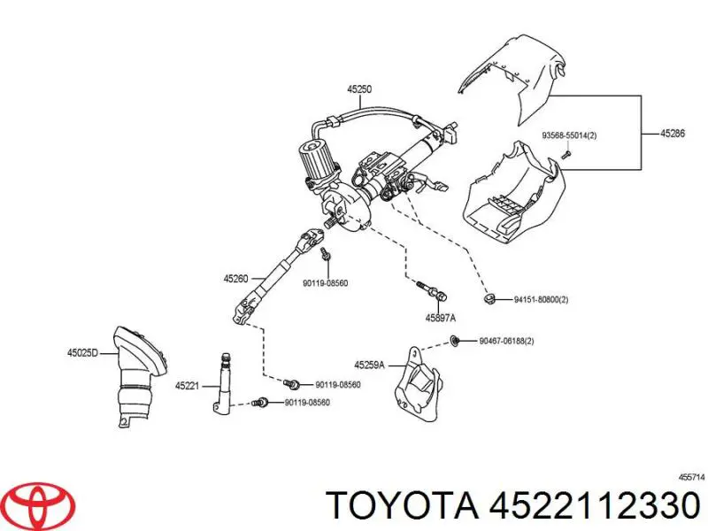 4522112330 Toyota veio da coluna de direção inferior