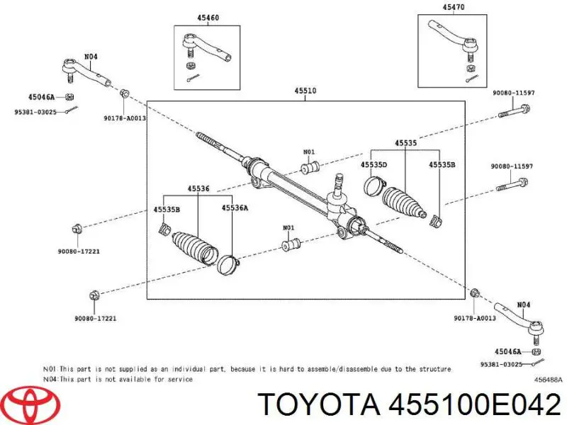 Реечный рулевой механизм Toyota 455100E041 цена, от 84.75 USD