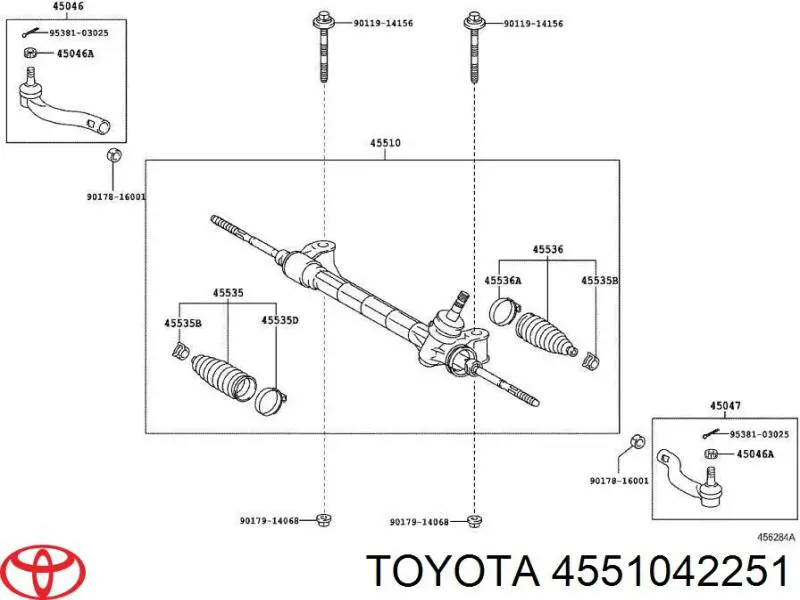 4551042251 Toyota cremalheira da direção