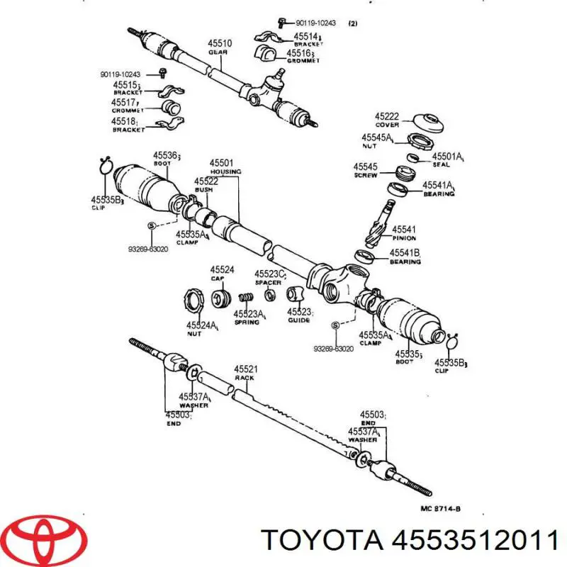 4553512011 Toyota пыльник рулевого механизма (рейки правый)