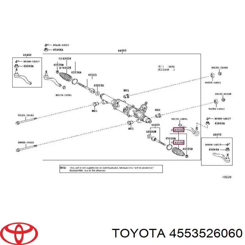 4553526060 Toyota bota de proteção do mecanismo de direção (de cremalheira)