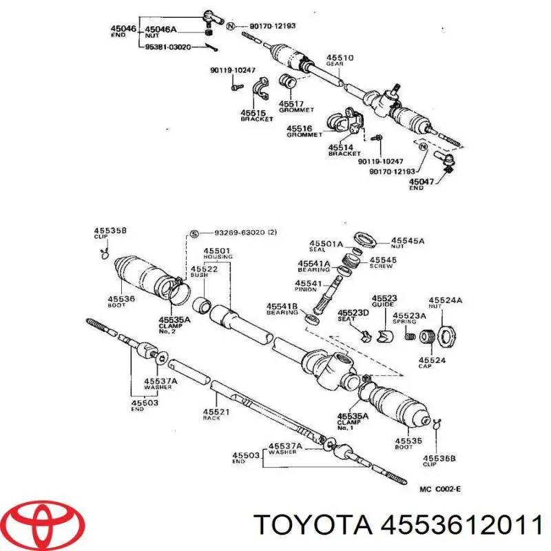 4553612011 Toyota пыльник рулевого механизма (рейки правый)