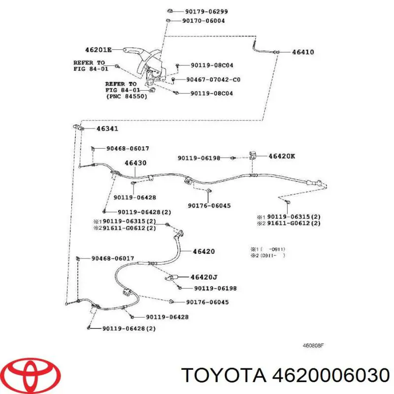 4620006030 Toyota Привод стояночного тормоза (управление ручным тормозом)