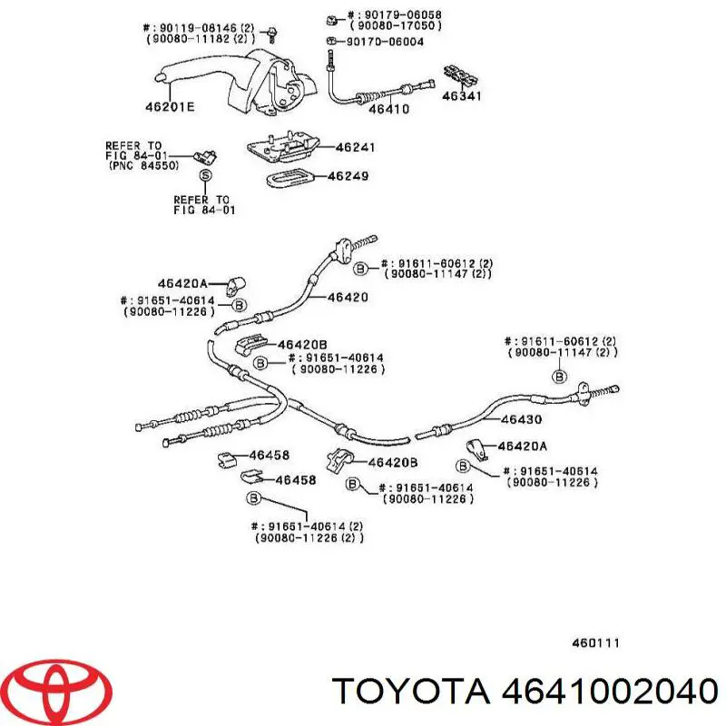 4641002040 Toyota трос ручного тормоза передний