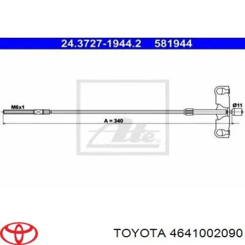 4641002090 Toyota cabo do freio de estacionamento traseiro direito