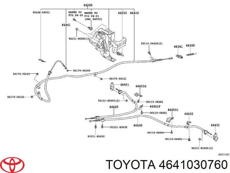 4641030760 Toyota cabo do freio de estacionamento dianteiro