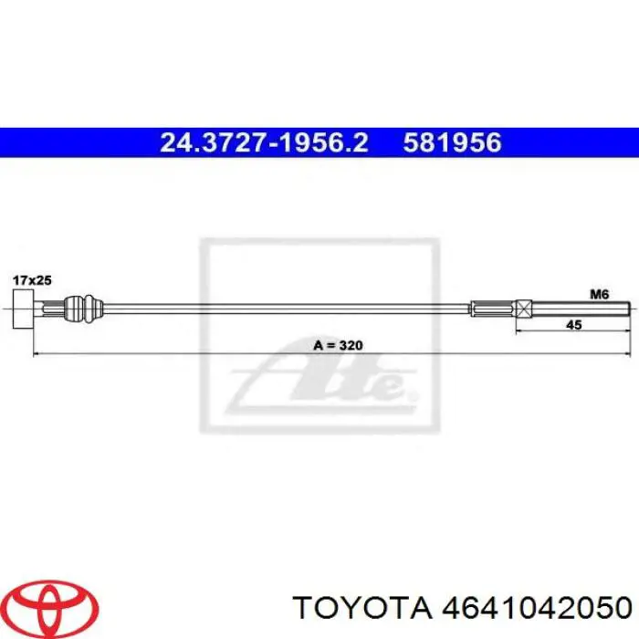 4641042050 Toyota трос ручного тормоза передний
