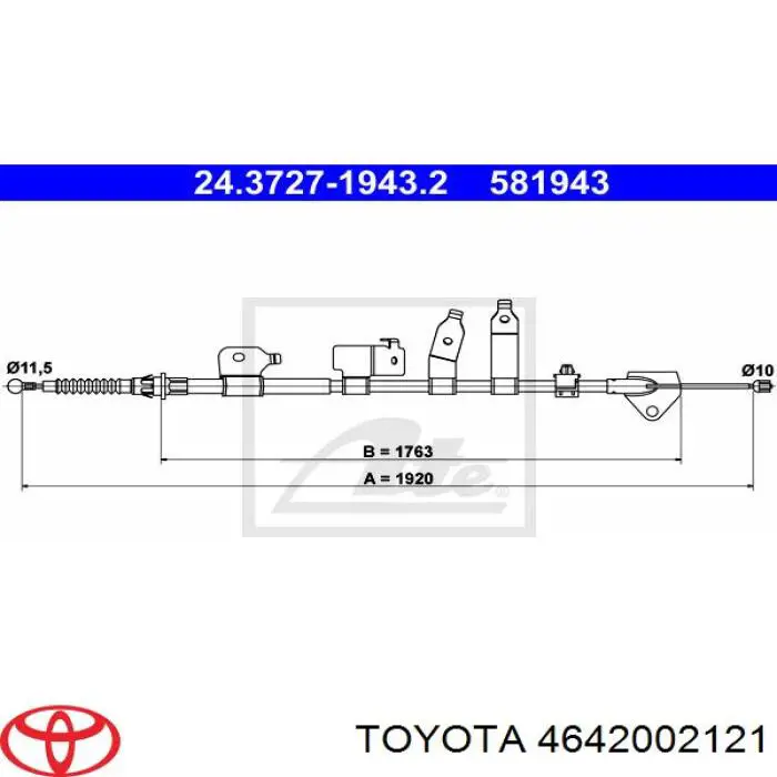 Купить 4642002121 Toyota Задний правый трос ручника