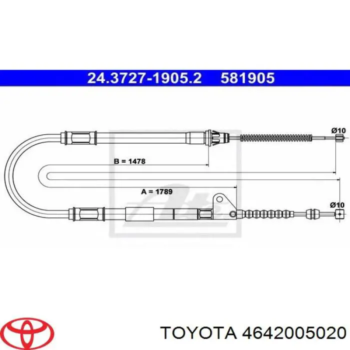 4642005020 Toyota трос ручного тормоза задний правый