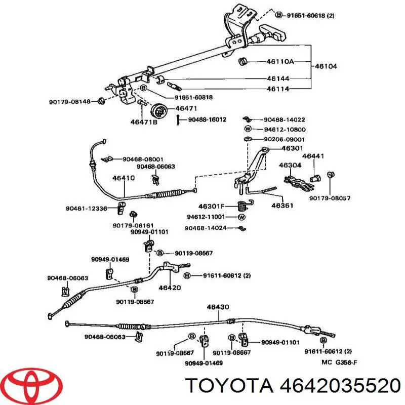 Трос ручного тормоза задний правый/левый на Toyota 4 Runner N130