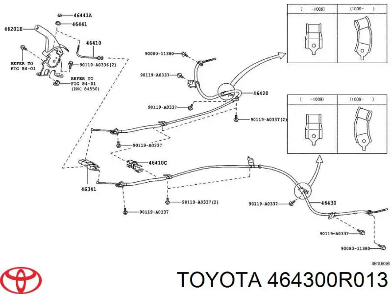 4643042130 Toyota cabo do freio de estacionamento traseiro esquerdo