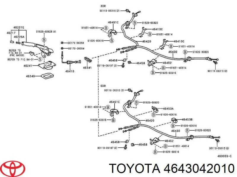 Трос ручного тормоза задний левый Рав-4 I Cabrio (Toyota RAV4)