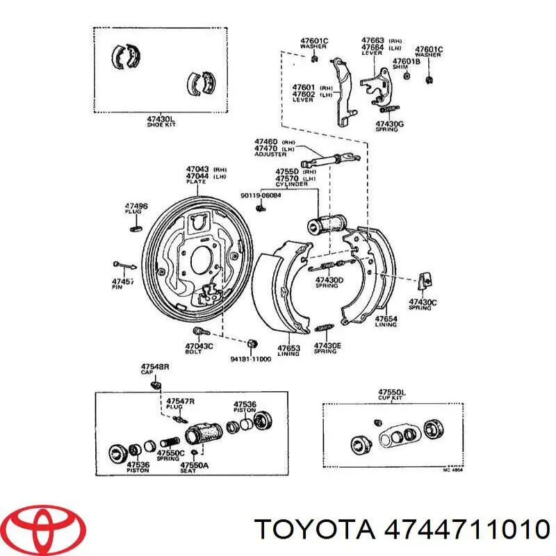 Juego de reparación, pastillas de frenos 4744711010 Toyota