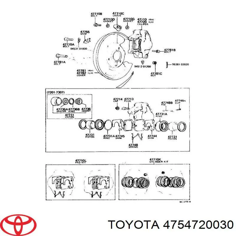 Tornillo/Valvula purga de aire, Pinza de freno Delantero 4754720030 Toyota