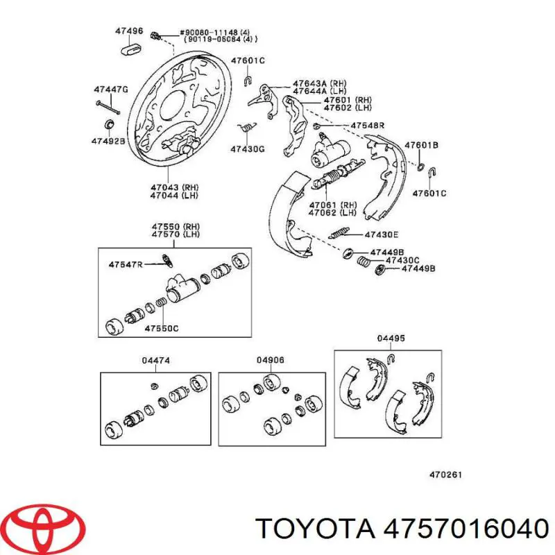 Cilindro de freno de rueda trasero 4757016040 Toyota