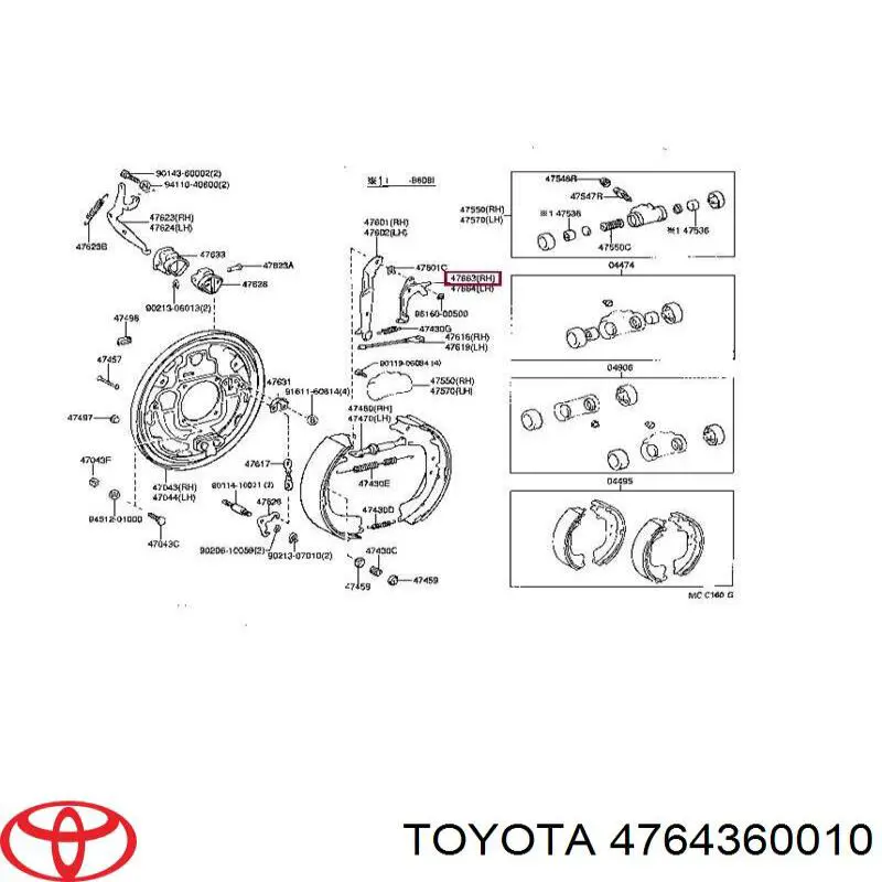 Разжимной механизм колодок стояночного тормоза Toyota 4764360010 цена, от 12.67 USD