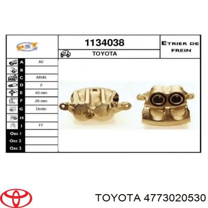 Pinza de freno delantera derecha 4773020530 Toyota