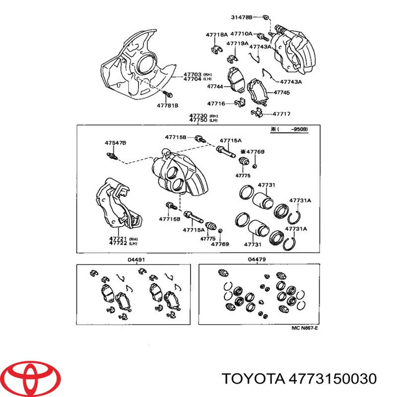 Émbolo, pinza del freno delantera 4773150030 Toyota/Lexus