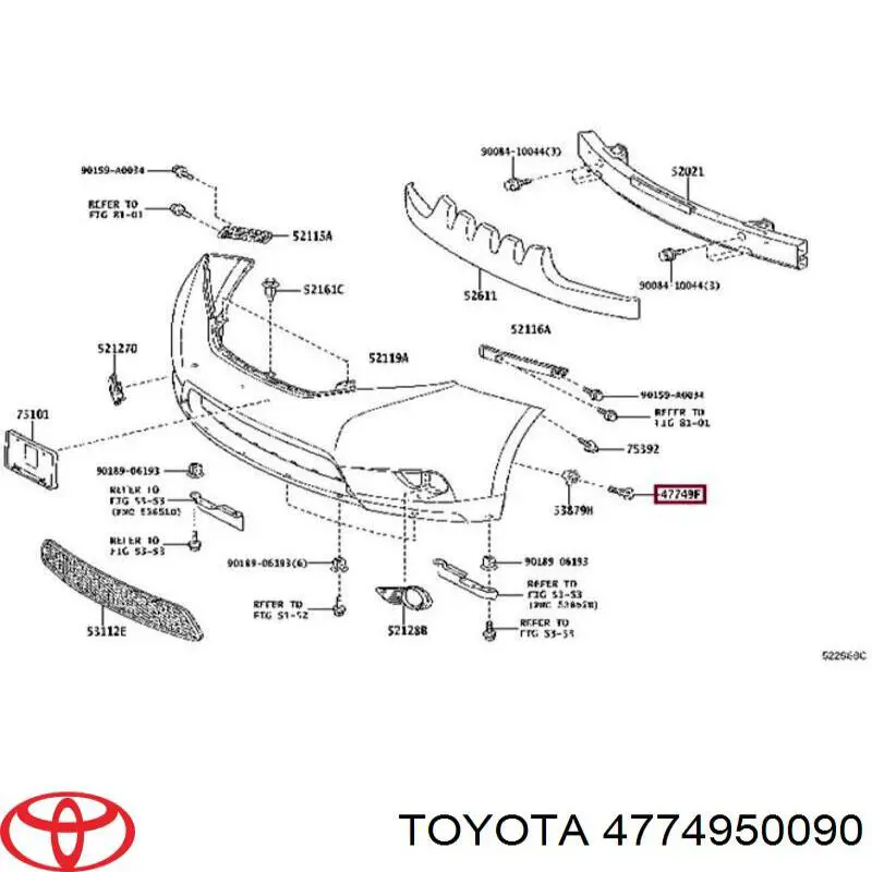 Пистон (клип) крепления подкрылка переднего крыла Toyota 4774950090