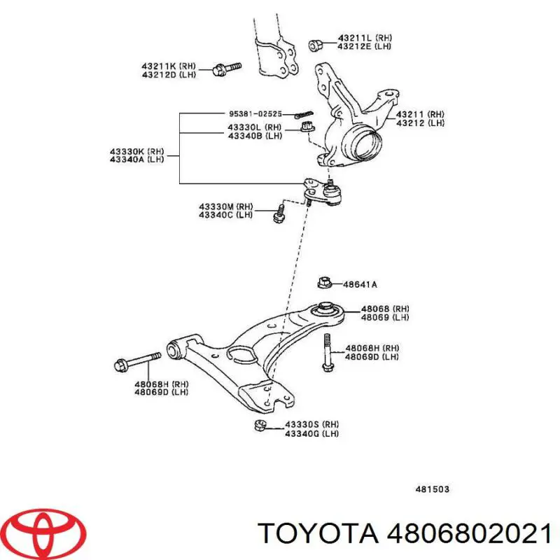 Рычаг передней подвески нижний правый 4806802021 Toyota