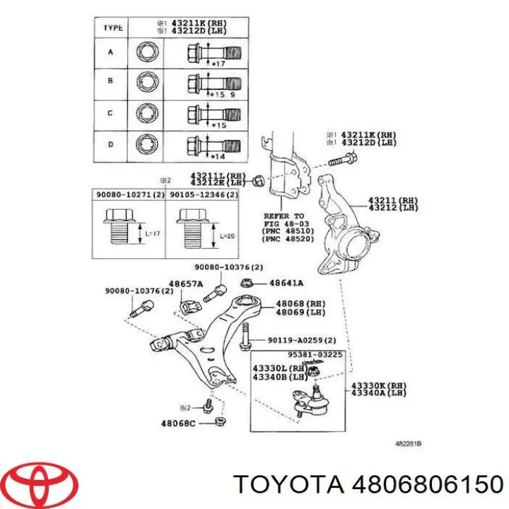 Braço oscilante inferior direito de suspensão dianteira para Toyota Camry (V40)