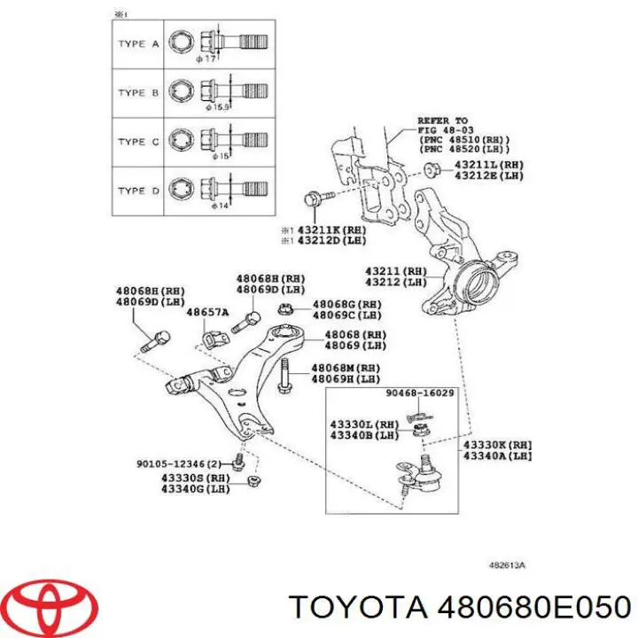480680E050 Toyota рычаг передней подвески нижний правый