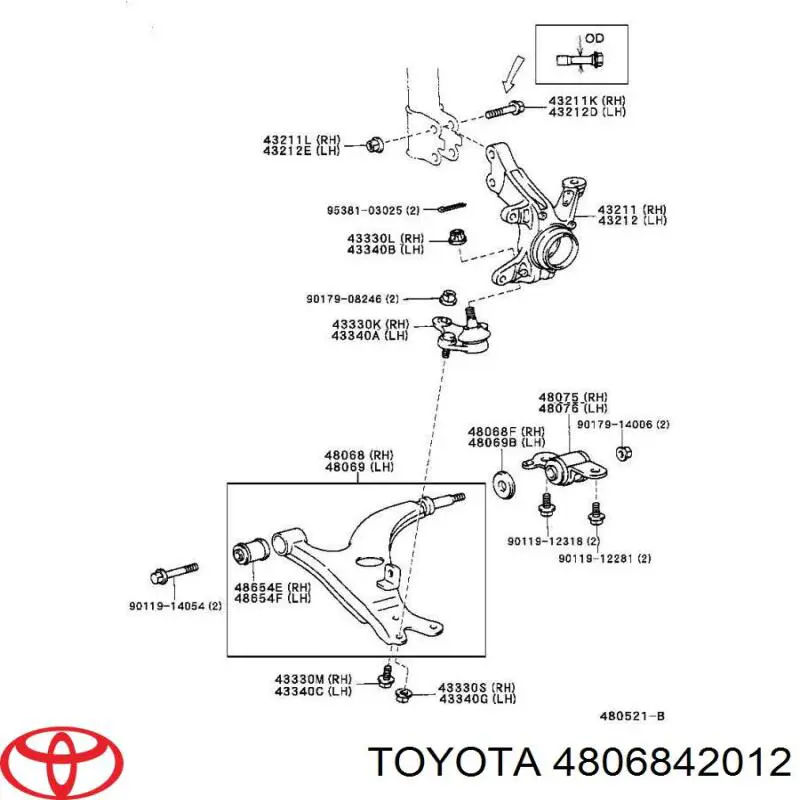 4806842012 Toyota рычаг передней подвески нижний правый